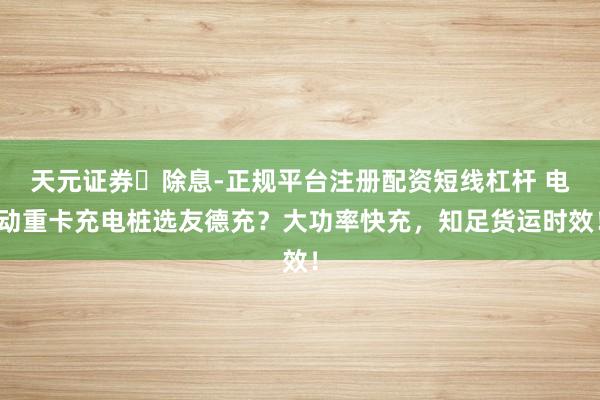 天元证券‌除息-正规平台注册配资短线杠杆 电动重卡充电桩选友德充？大功率快充，知足货运时效！